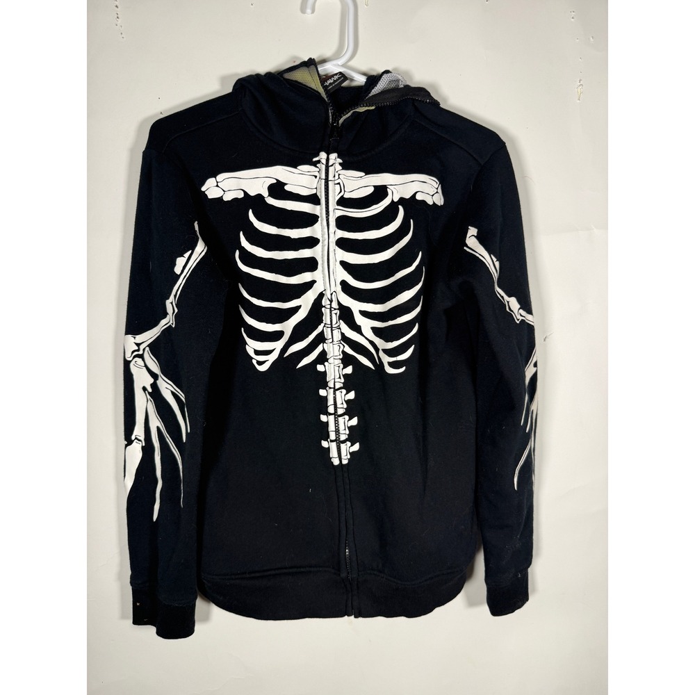 Tony Hawk Mens Small Skeleton Full Zip Mask Hoodie Black Ribcage Sweatshirt
